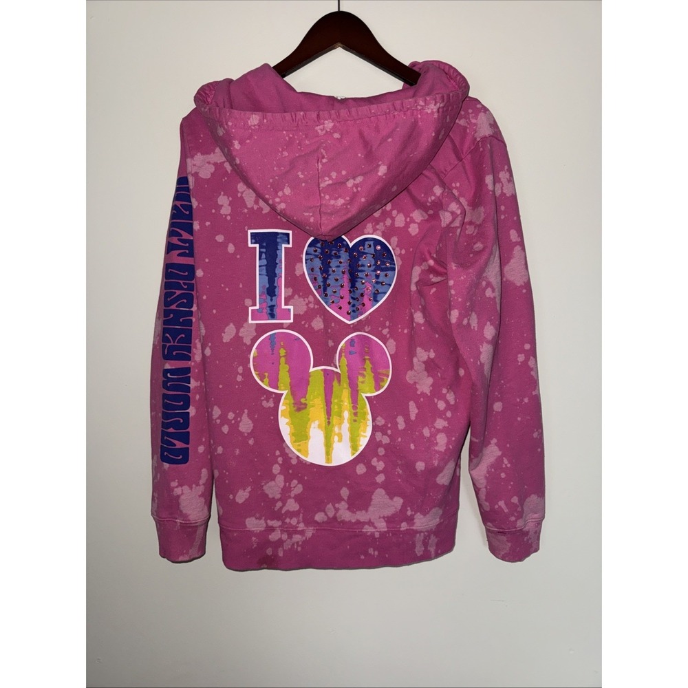 Disney Parks "I Love Mickey"  Sweatshirt Women's Pink Tie Dye Full Zip Hoodie XL